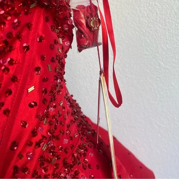 NWT MayQueen Couture USA MQ578 Red Strapless Sparkly Mini Prom Dress - Size 16 - Picture 12 of 15